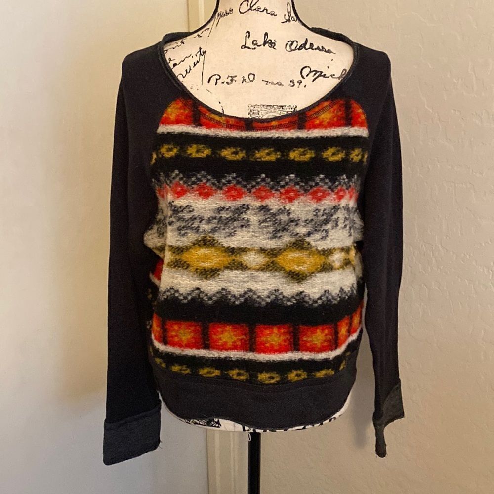 Dolan Print Design Pullover Wool Blend Sweater Casual Cozy Business Casual Boho